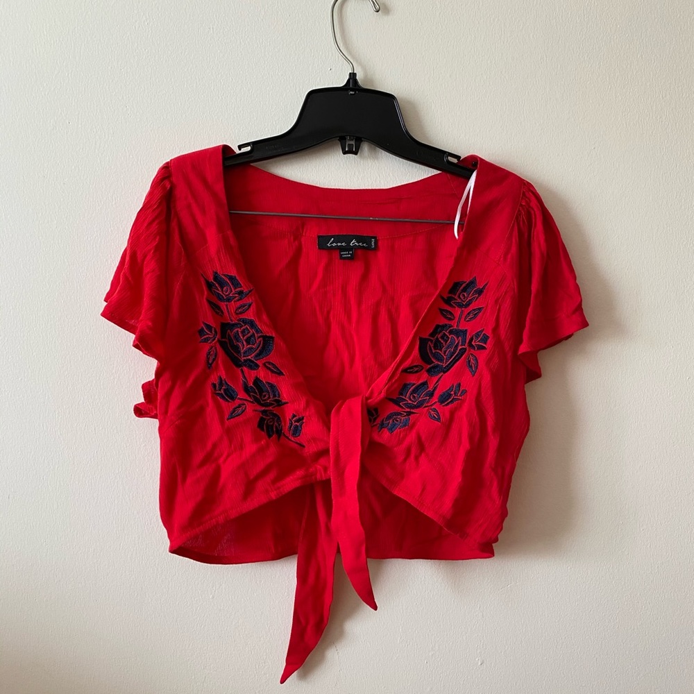 Tie front embroidery top